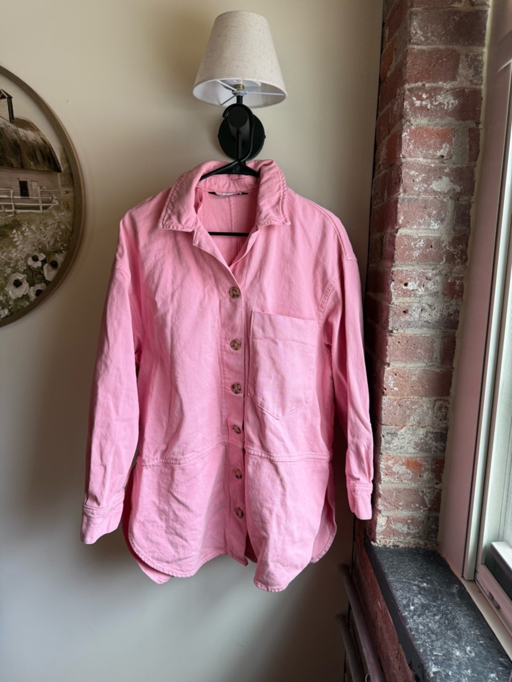 Zara Pink Button-Up Jean Jacket